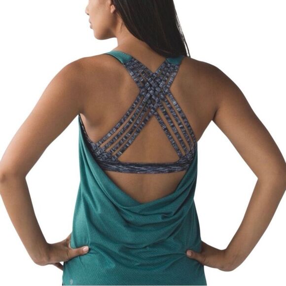Lululemon Wild Tank Heathered Forage Teal / Dramatic Static White Black Size 6 - Picture 1 of 10